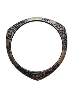 Vintage Copper Tone Etched Scroll Bangle Bracelet Dark Patina Boho Size 8.5